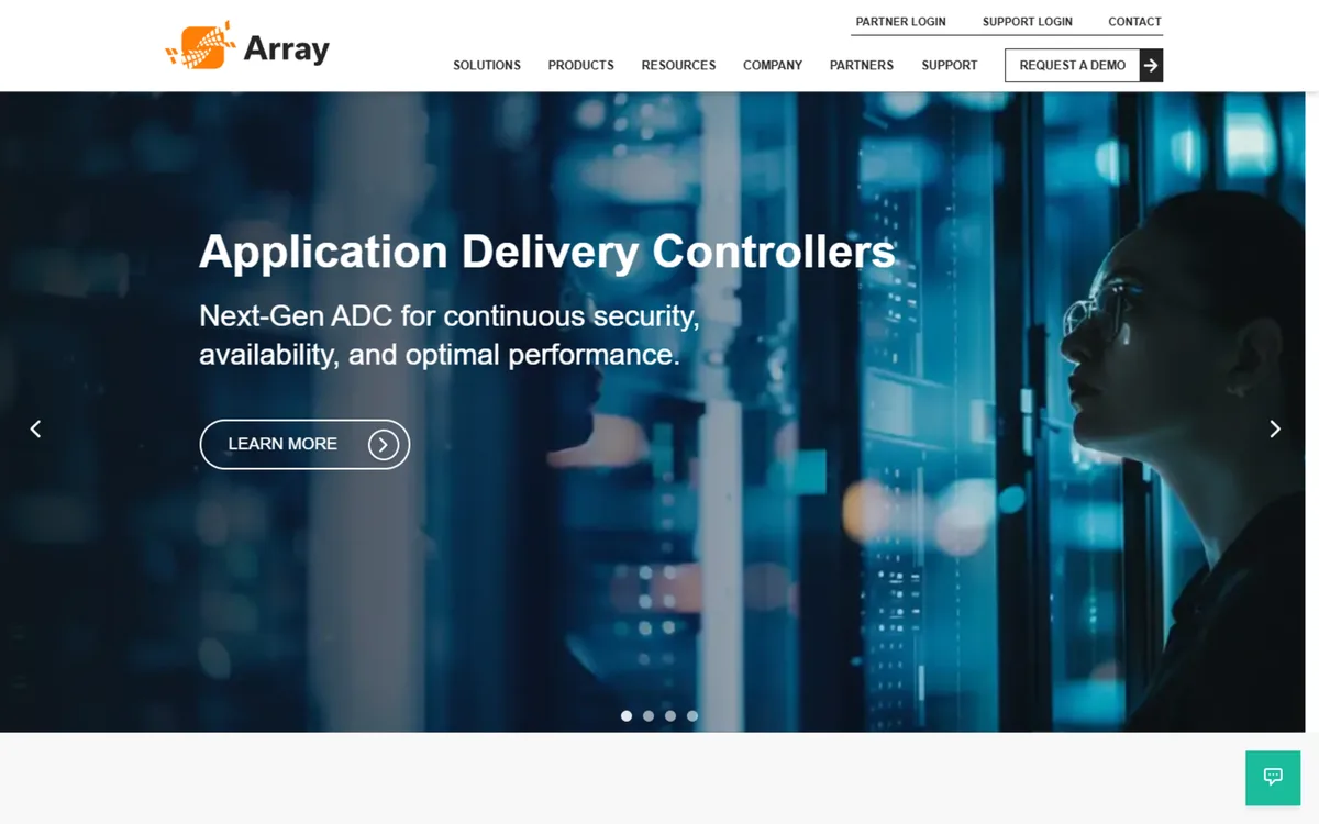 Array Networks website screenshot - Enterprise networking platform site