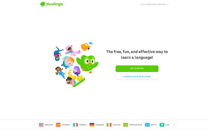 Duolingo app website homepage screenshot